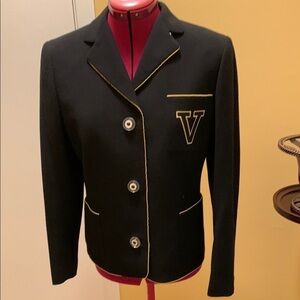 Versace Vintage Black Blazer with Gold Piping & Crest – Rare Designer Elegance